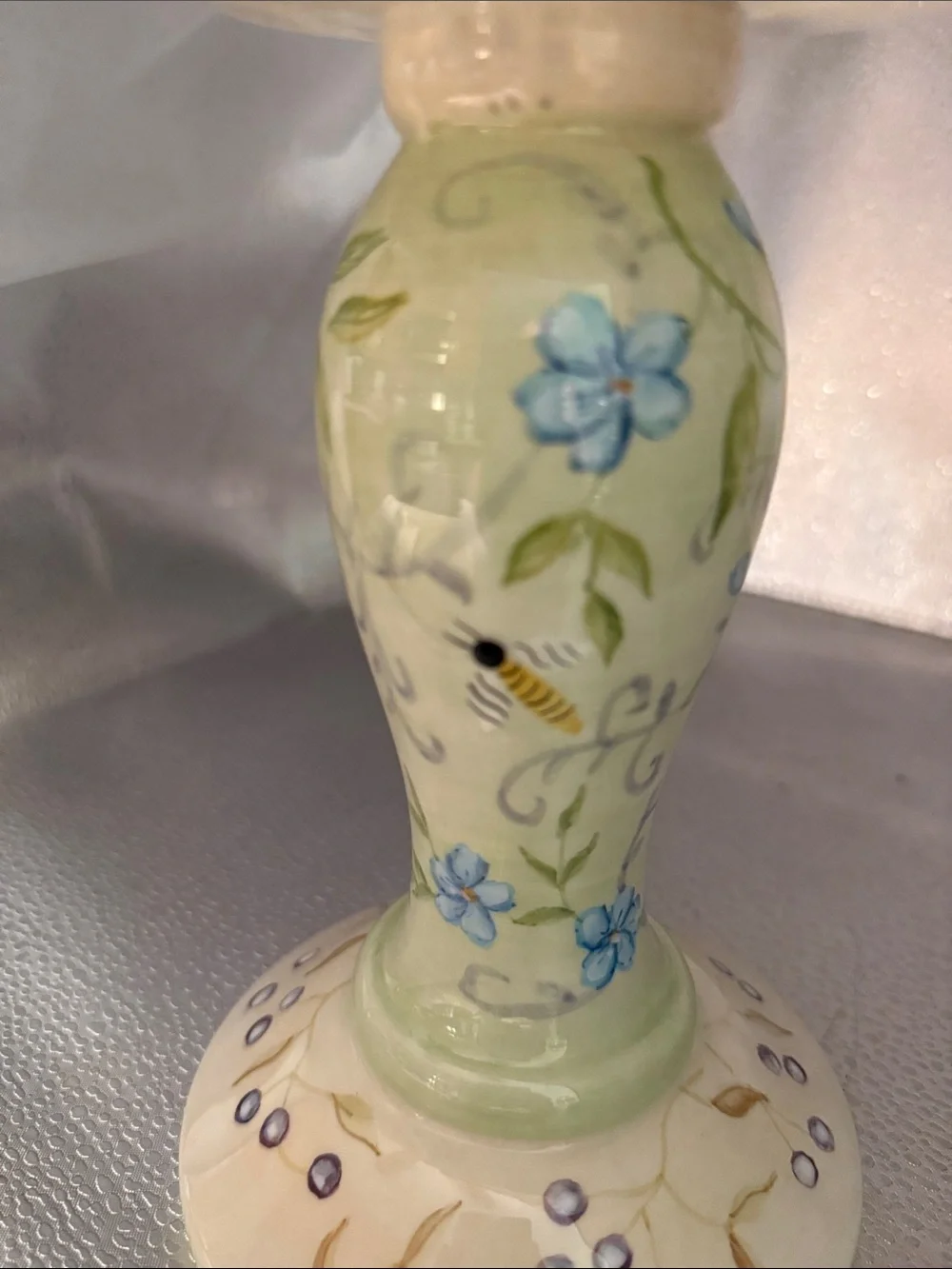 Hand-Painted Floral Ceramic Pillar Candle Holder in Beautiful Pastels
